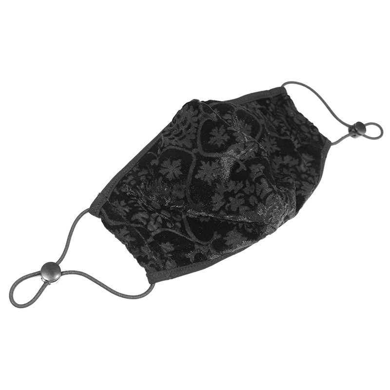 Elegant black gothic mask with baroque patterns and adjustable elastic cords for a stylish look.