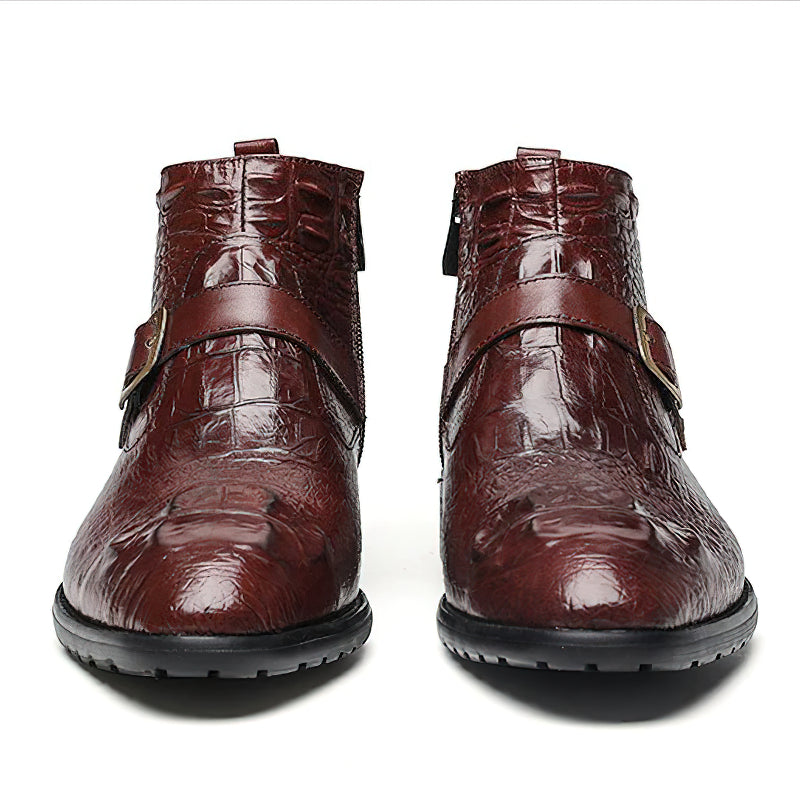 Stylish brown lace-up men's boots made of genuine leather, perfect for winter casual wear.