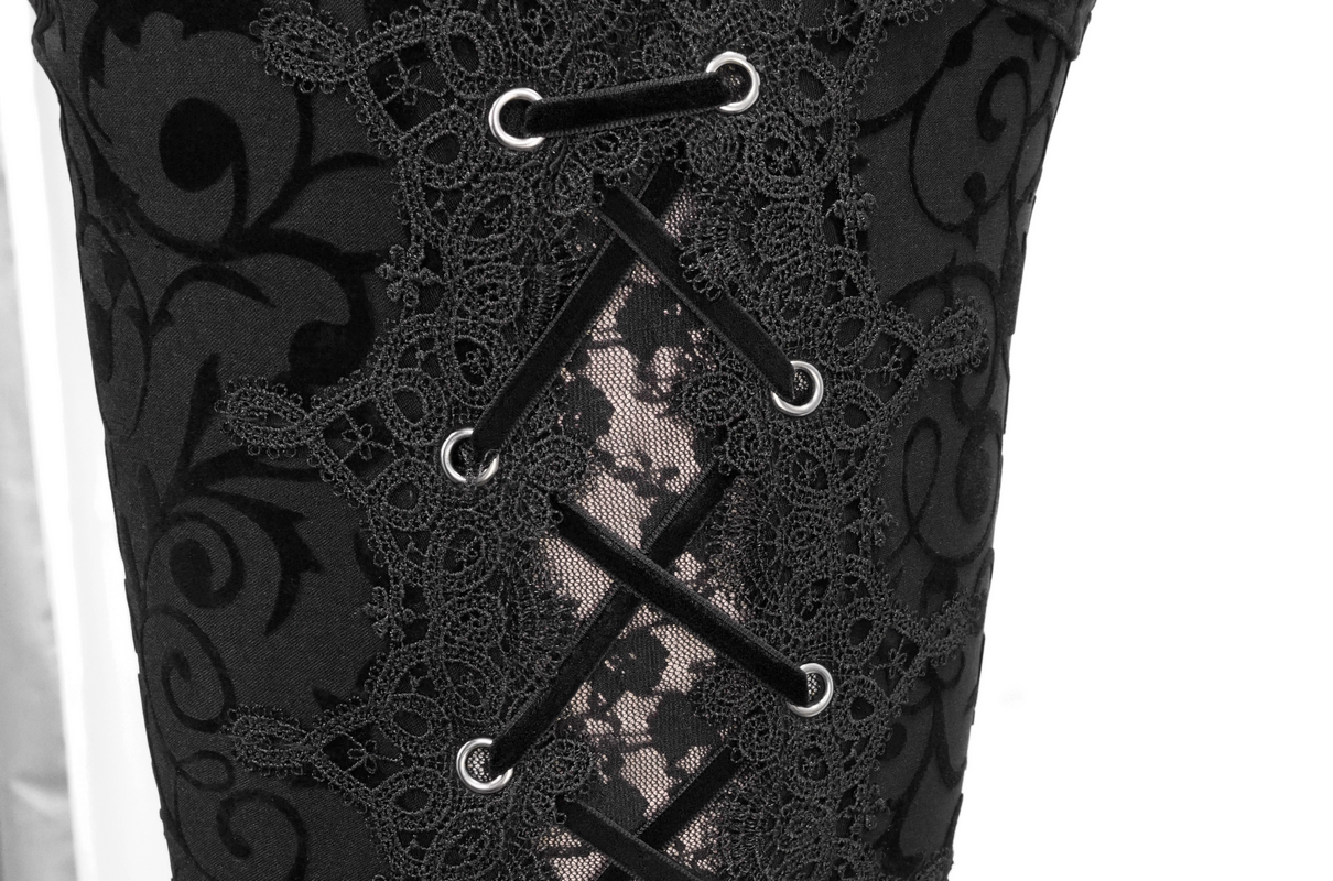Comfortable Stretch Leggins with Lacing on Side / Black Trousers with Ornament in Gothic Style - HARD'N'HEAVY
