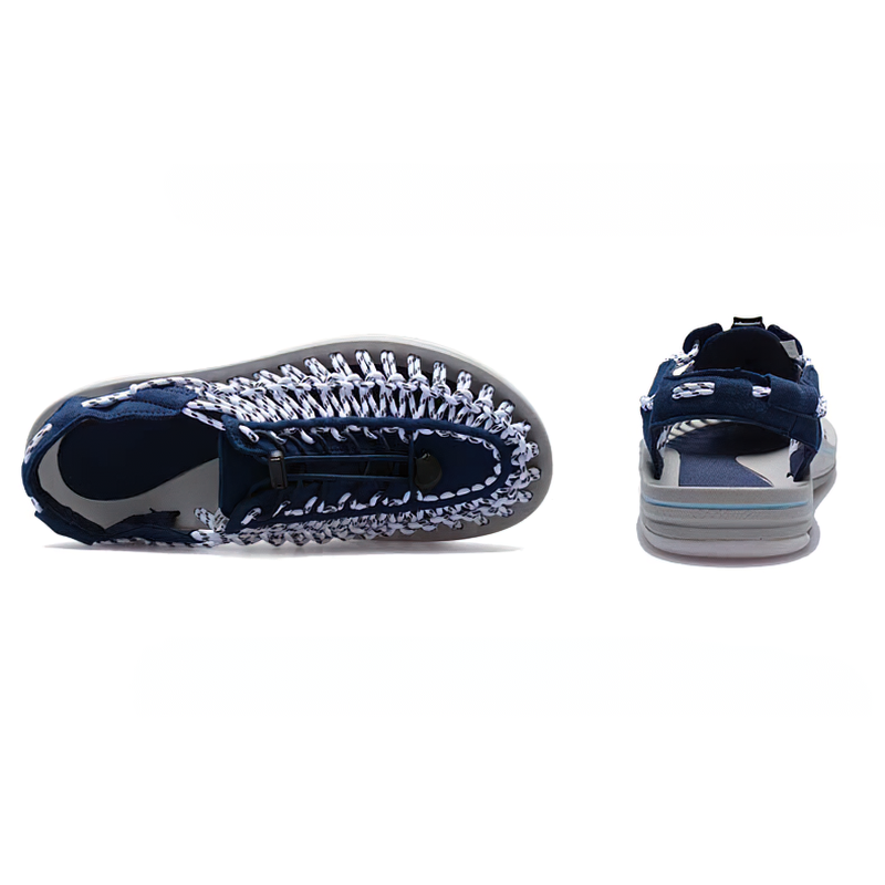 Top view of summer men's genuine leather sandals featuring cool elastic tie design and comfortable rubber sole.