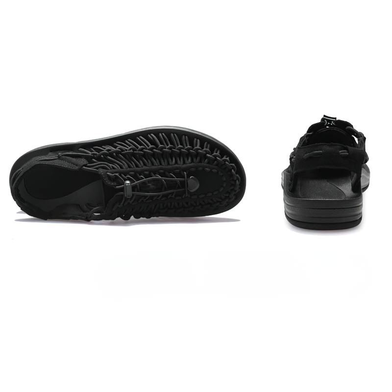 Summer men's genuine leather sandals with elastic-tied design and rubber sole, perfect for comfort and style.