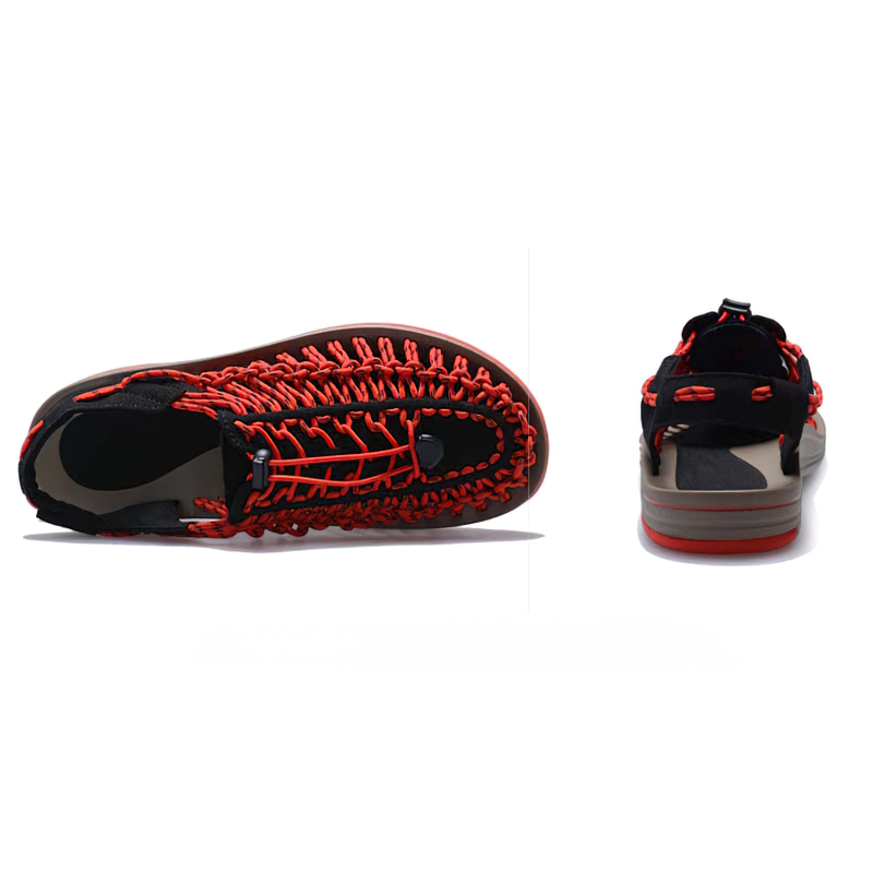 Summer genuine leather sandals for men featuring a stylish elastic design and comfortable rubber sole.