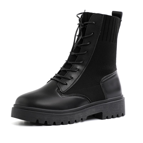Warm Lace Up Ankle Boots / Casual Flats Round Toe Platform Shoes