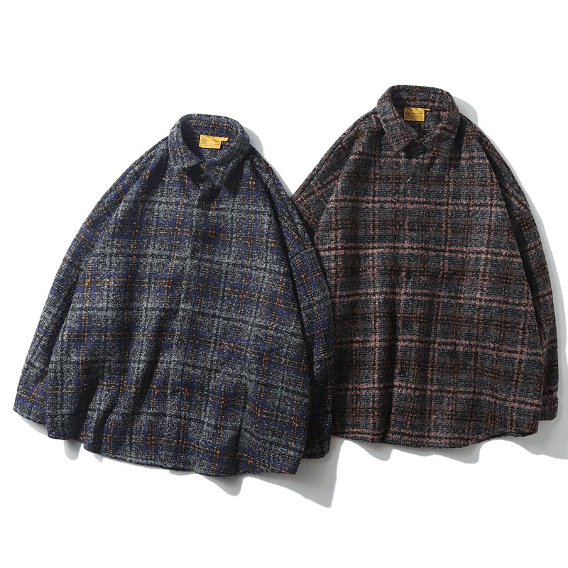 Thick woolen plaid shirt for men, casual long sleeves in blue and brown styles, perfect for a stylish look this season.