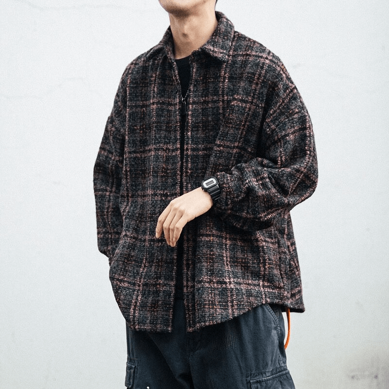 Stylish thick woolen plaid shirt for men, featuring long sleeves and a casual fit perfect for everyday wear.