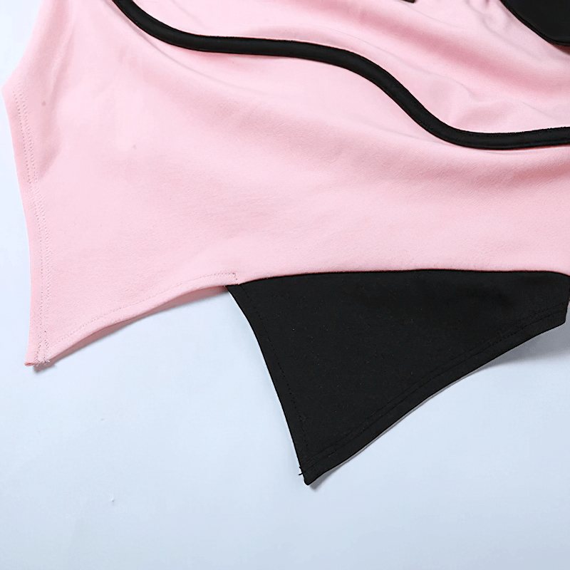 Contrast Color Halter Top / Sexy Pink and Black Backless Top / Women's Aesthetic Clothing
