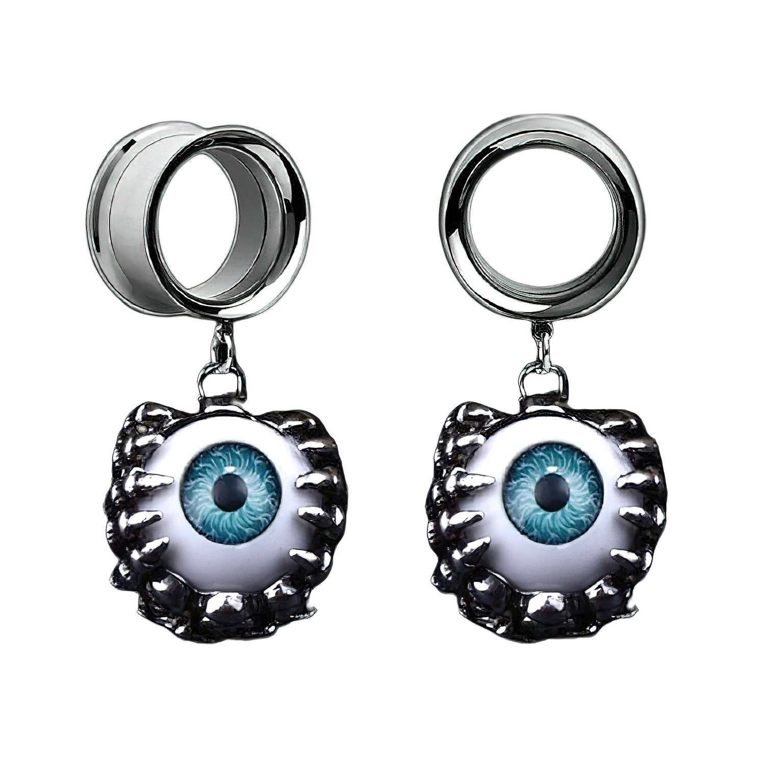 Cool 2PC Unisex Ear Reamer / Grunge Blue Eyes Tunnels / Stainless Steel Jewelry - HARD'N'HEAVY