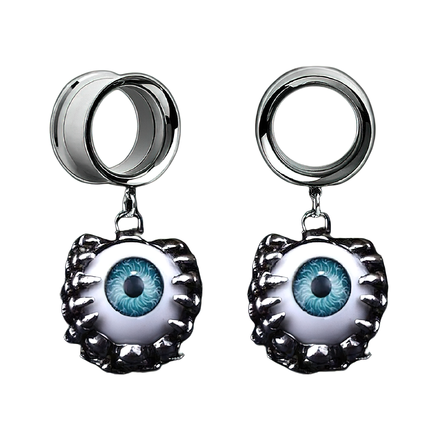 Cool grunge-style unisex stainless steel earrings with eyeball design, perfect for edgy fashion lovers.