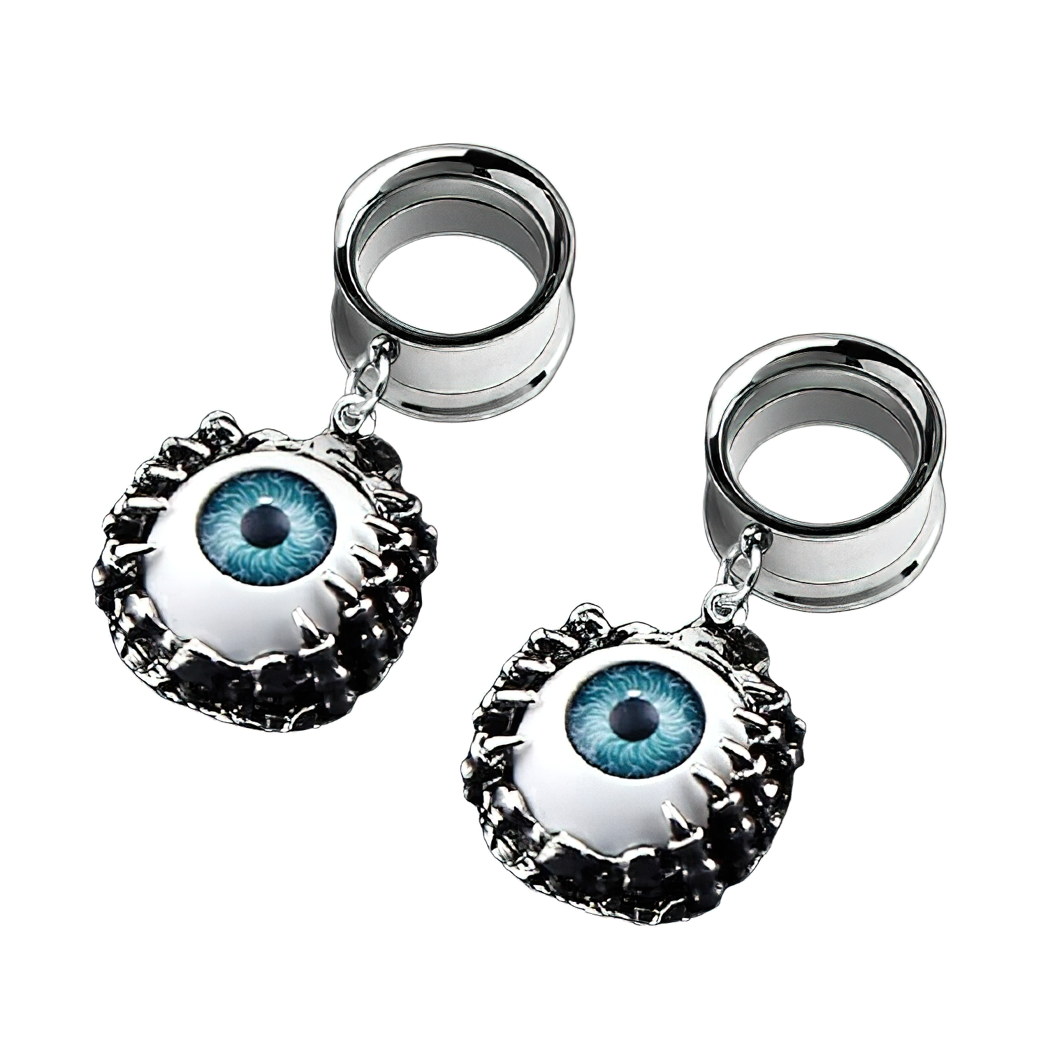 Cool 2PC Unisex Ear Reamer / Grunge Blue Eyes Tunnels / Stainless Steel Jewelry - HARD'N'HEAVY