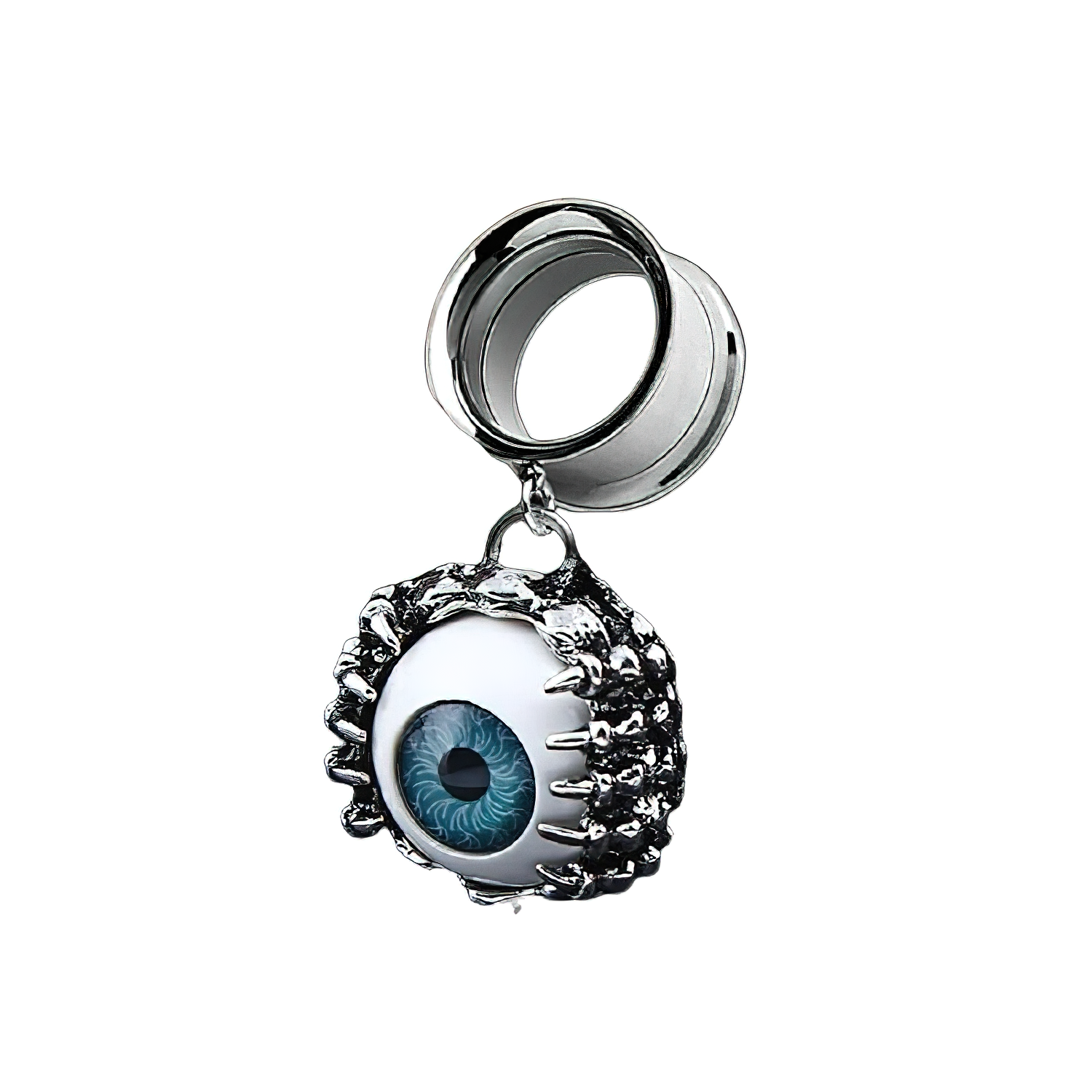 Unique stainless steel unisex earring with grunge blue eye design, perfect for edgy jewelry lovers.