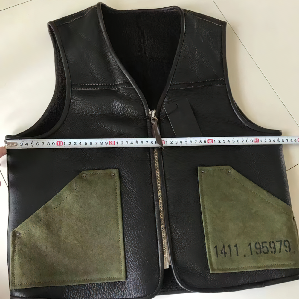 Cool Biker Vest / Black Leather Motorcycle Vest With Green Pockets / Vintage Vests For Men - HARD'N'HEAVY
