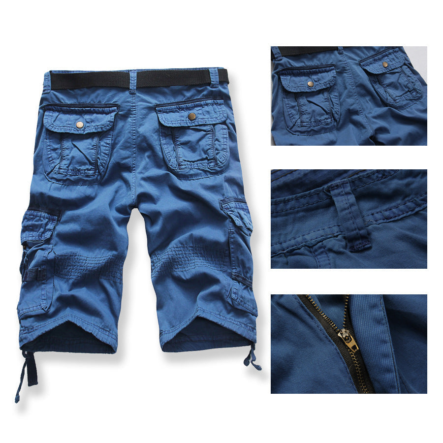 Cool blue cargo shorts for men, featuring pockets and unique design, perfect for rock and alternative fashion.