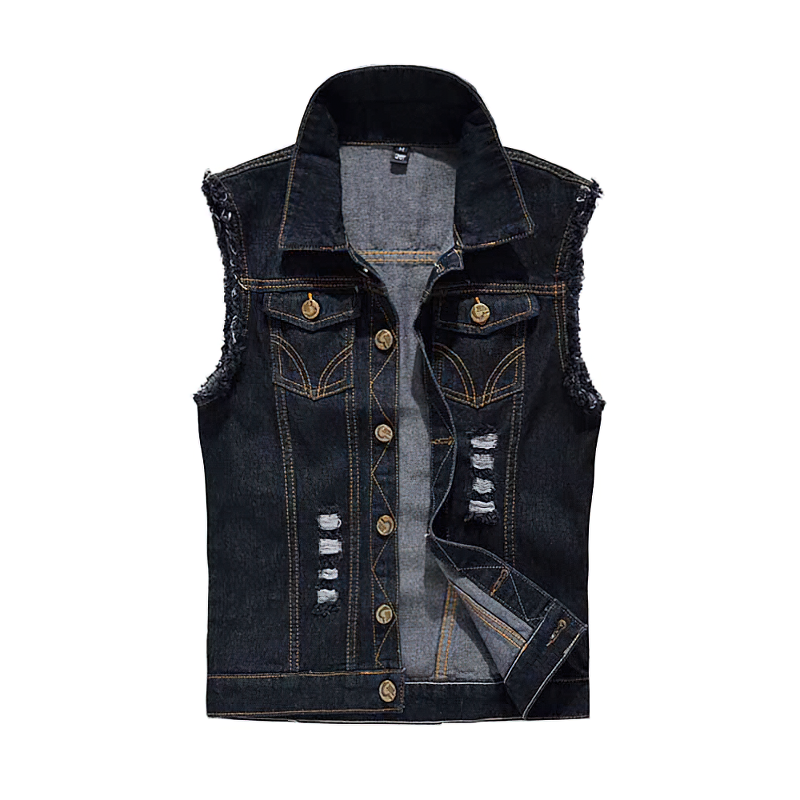 Cool Denim Vest wor Men / Sleeveless Jean Jacket / Rock Aesthetic Clothes - HARD'N'HEAVY