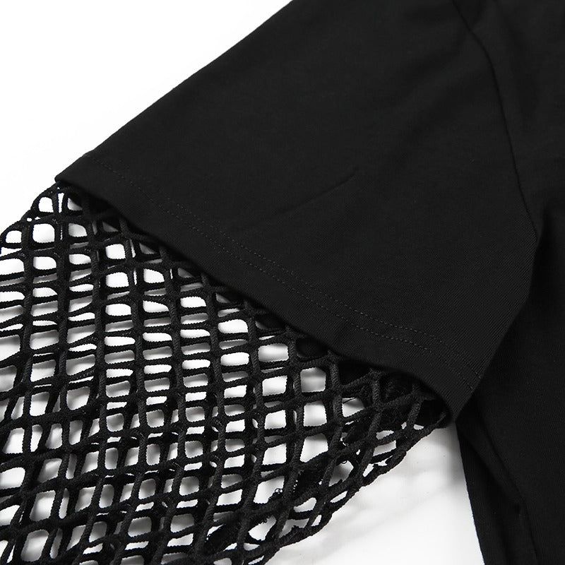 Cool Fashion Fish Mesh Sleeve Patchwork Hoodies Sweatshirt / Gothic Navel Tops - HARD'N'HEAVY