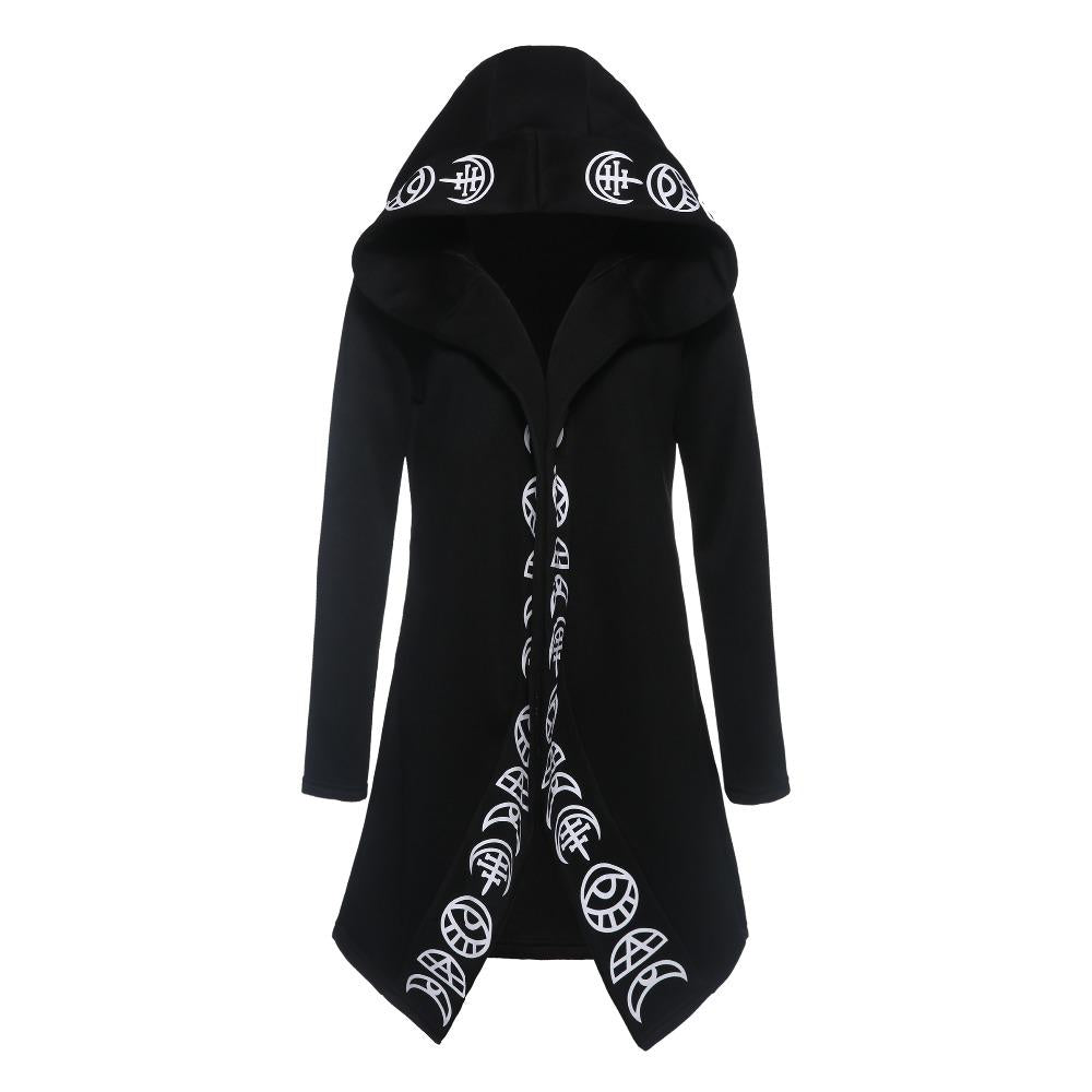 Cool Gothic Coat / Black Women's Loose Cotton Hooded Plain Coat / Female Gothic Clothing - HARD'N'HEAVY