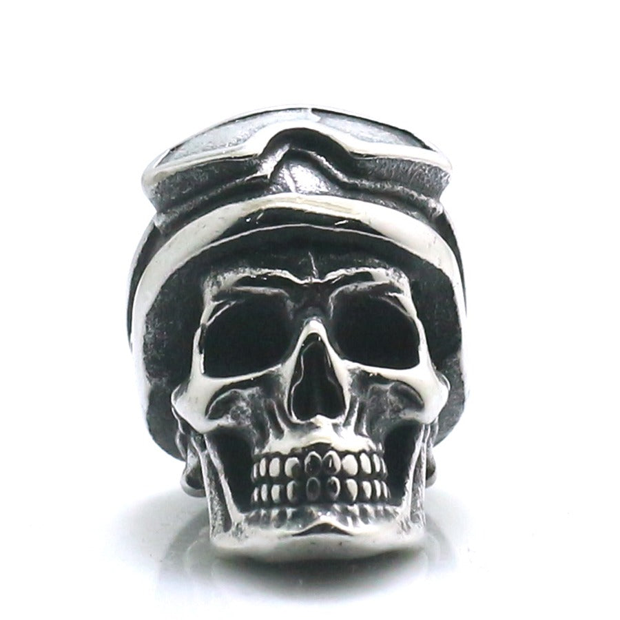 Cool stainless steel skull pendant with pilot's glasses, perfect for gothic and rock outfits.