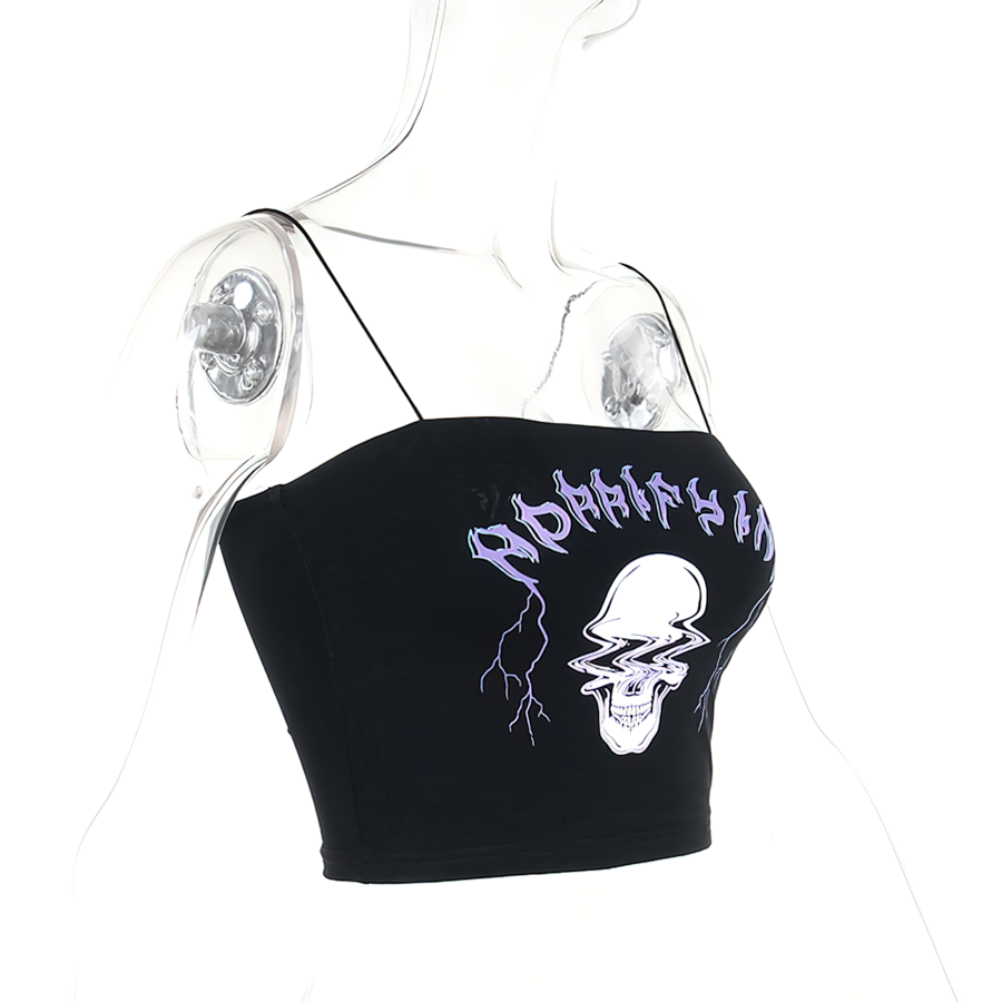 Cool Gothic Style Female Camis / Sexy Women's Short Tank Top / Black Skull Print Camis - HARD'N'HEAVY