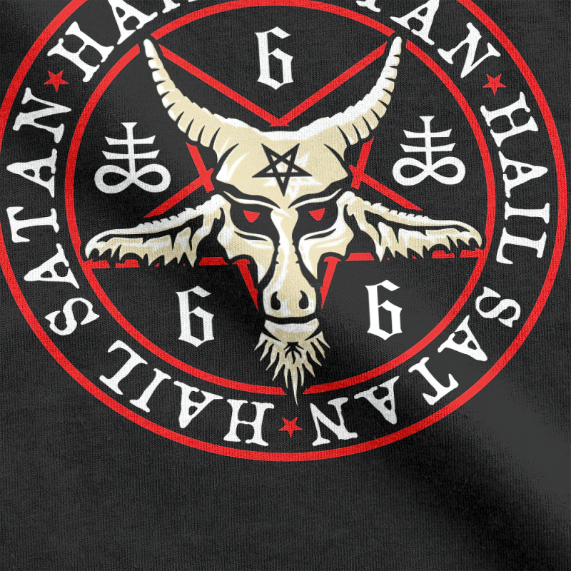 Stylish black t-shirt featuring a bold inverted pentagram and goat skull design, perfect for gothic fashion lovers.
