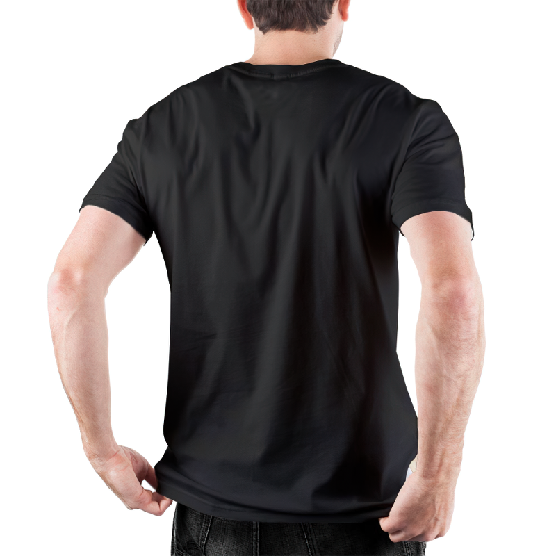 Back view of a cool gothic style men's t-shirt in black, showcasing its simple design and comfortable fit.