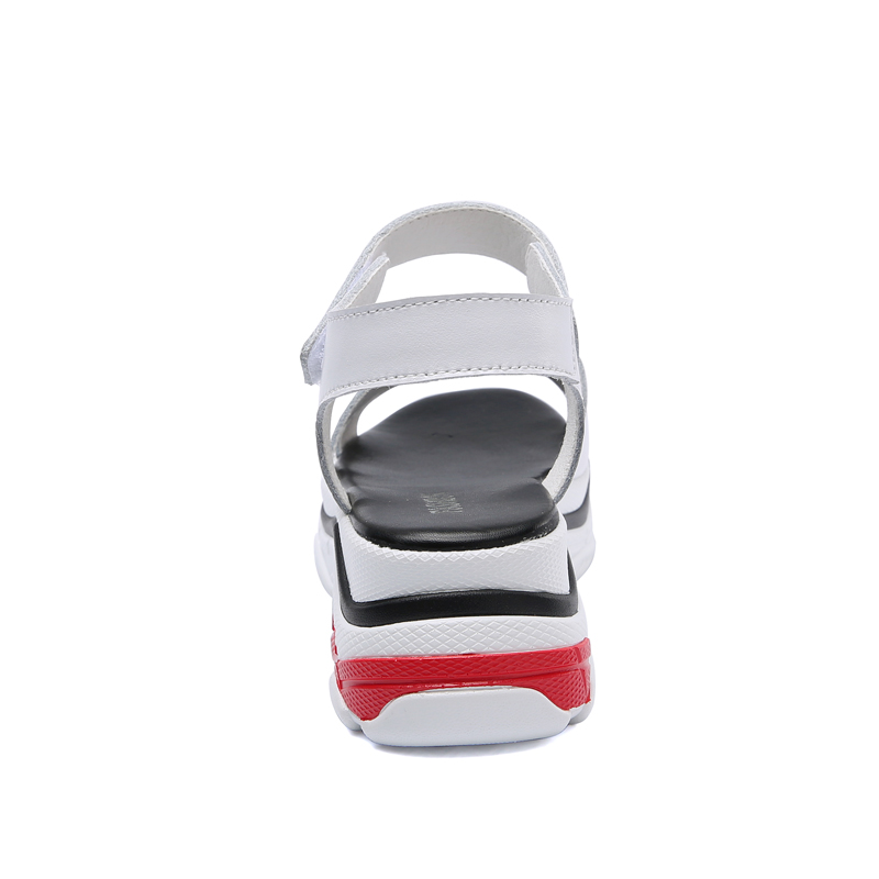 Back view of Cool Ladies Split Leather Platform Sandals featuring stylish straps and colorful sole.