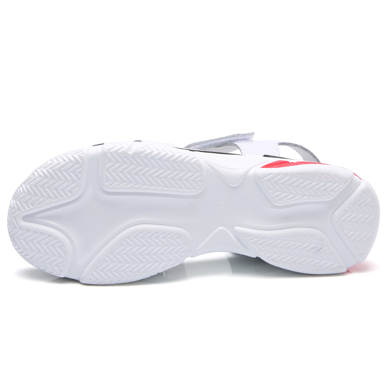 Sole view of cool ladies split leather platform sandals with traction and support for trendy summer footwear.