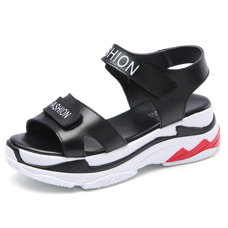 Cool Ladies Split Leather Platform Sandals / Fashion Comfortable Wedges Shoes - HARD'N'HEAVY