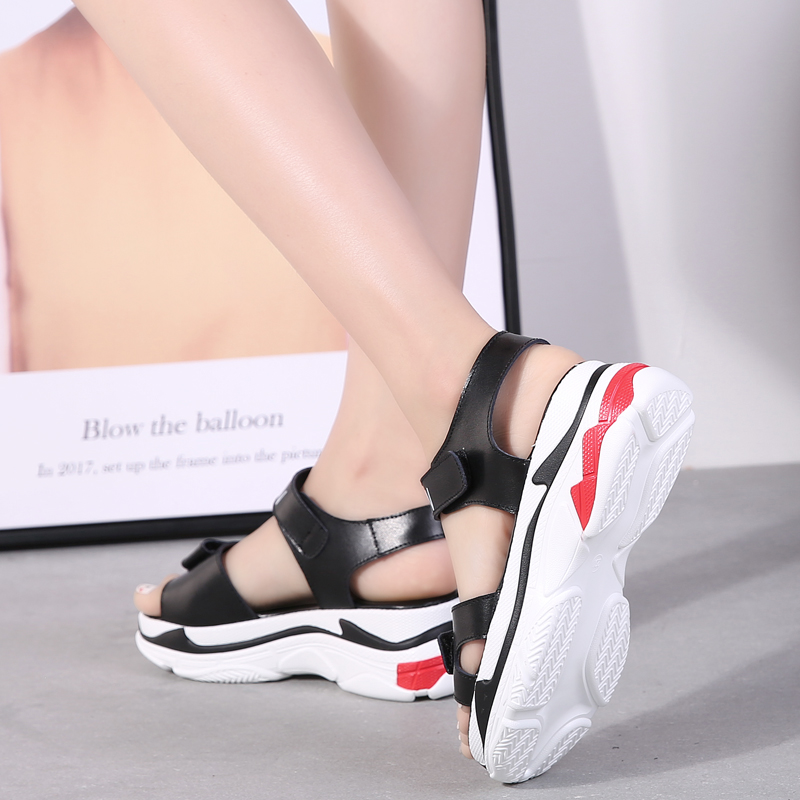 Cool Ladies Split Leather Platform Sandals / Fashion Comfortable Wedges Shoes - HARD'N'HEAVY