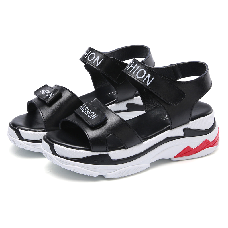 Cool ladies split leather platform sandals with trendy straps and fashionable design, perfect for summer outings.