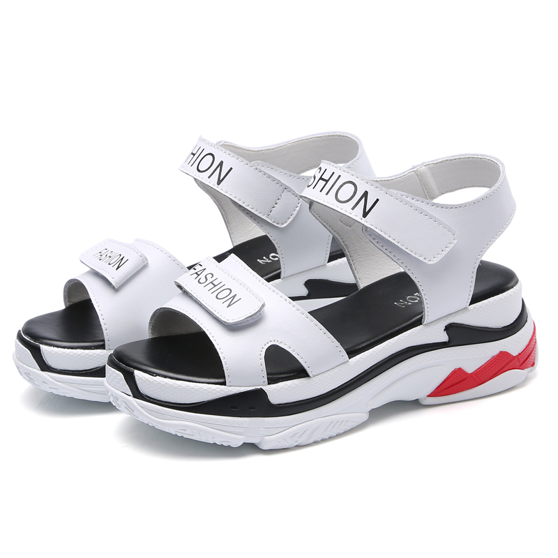 Cool ladies split leather platform sandals in white with stylish straps and trendy design for fashionable comfort.