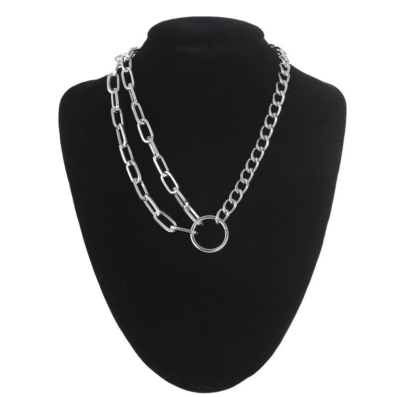 Stylish chain necklace for women featuring linked chains and a central ring, perfect for aesthetic fashion.