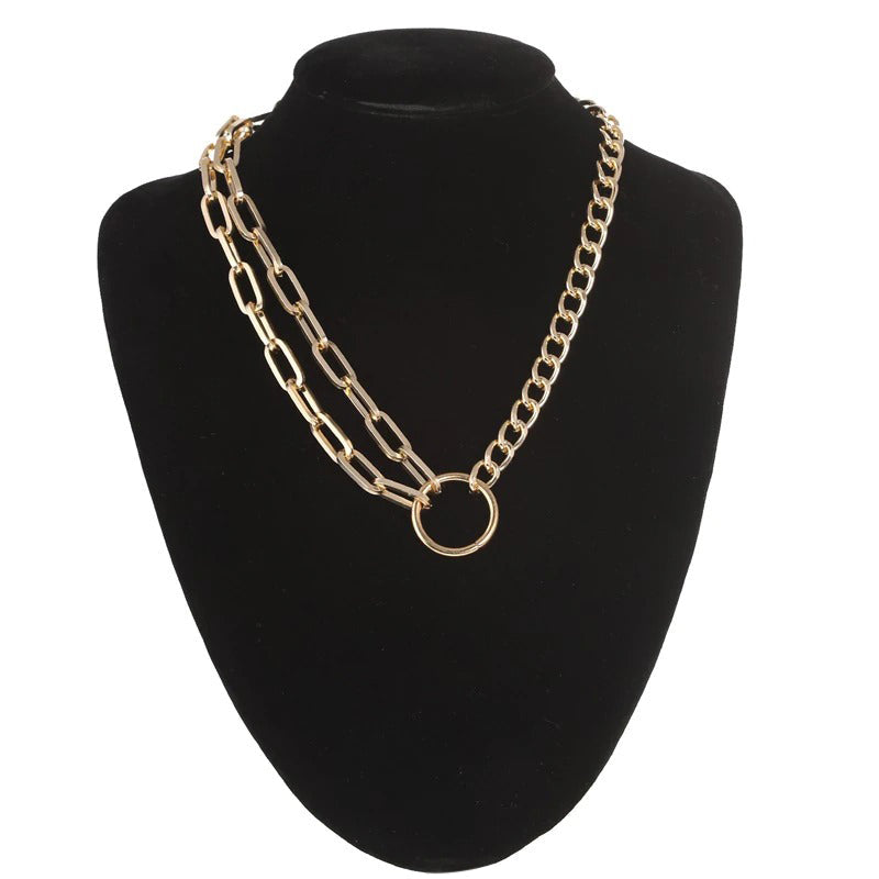 Cool gold link chain choker necklace for women, perfect for alternative fashion and aesthetic outfits.