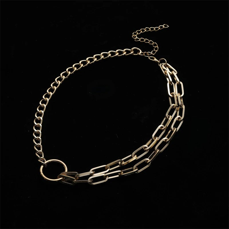 Stylish gold link chain choker necklace for women, perfect for alternative fashion and aesthetic outfits.