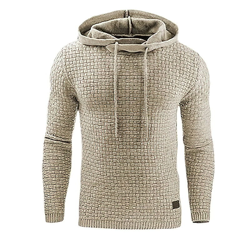 Cool men's hooded sweatshirt in textured beige, perfect for casual outfits and comfort.