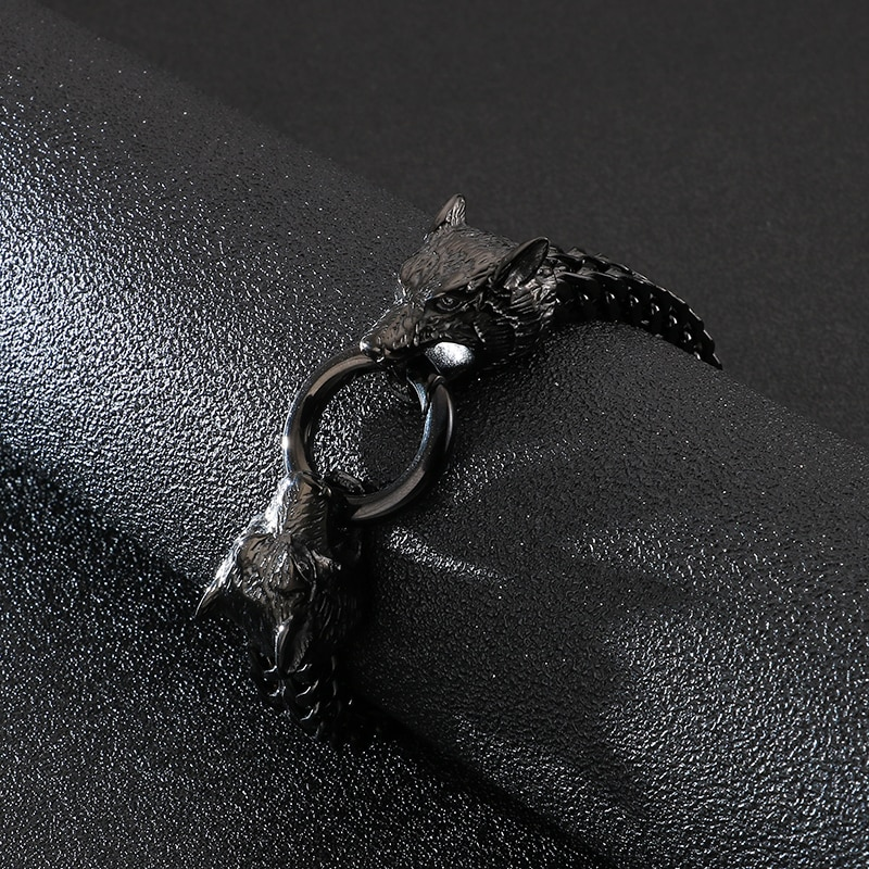 Stylish men's stainless steel bracelet with creative wolf head lock for rock style outfits.