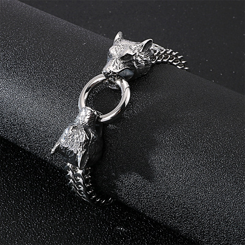 Cool Men's Bracelet / Wolf Head Rock Style Jewelry / Stainless Steel Bracelet - HARD'N'HEAVY