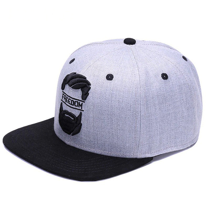 Cool men's cap with beard embroidery, gray and black streetwear style, perfect for summer outings and parties.