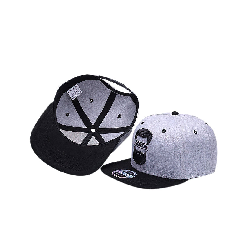Cool men's cap with embroidered mustache, perfect streetwear accessory for summer style and protection.