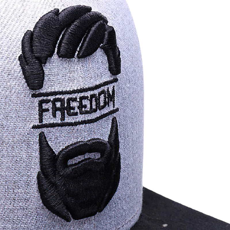 Cool men's cap featuring embroidered mustache and beard design, perfect for streetwear lovers.