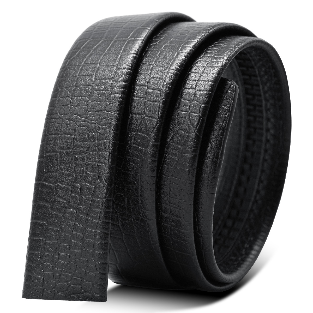 Cool black genuine leather men's belt, featuring a textured design, perfect for a vintage rock style look.