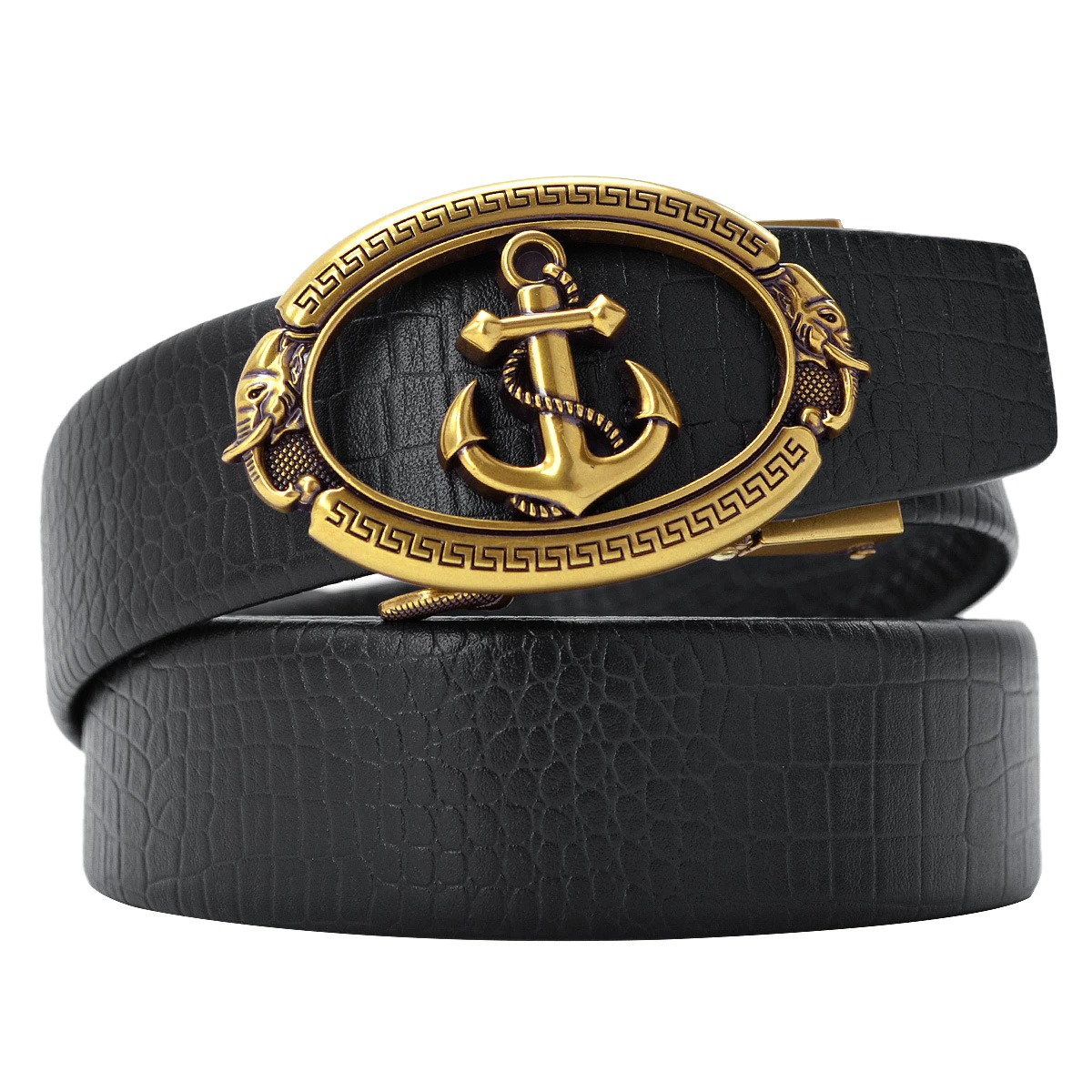 Cool men's vintage leather belt with anchor buckle, perfect for rock style enthusiasts.