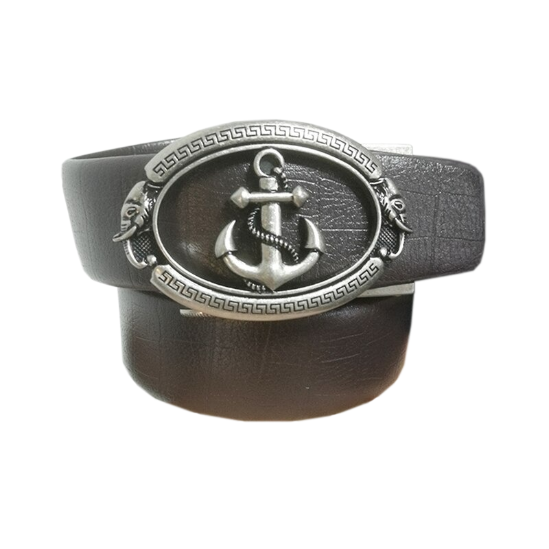 Cool men's vintage leather belt with an anchor buckle, showcasing retro style and quality craftsmanship.