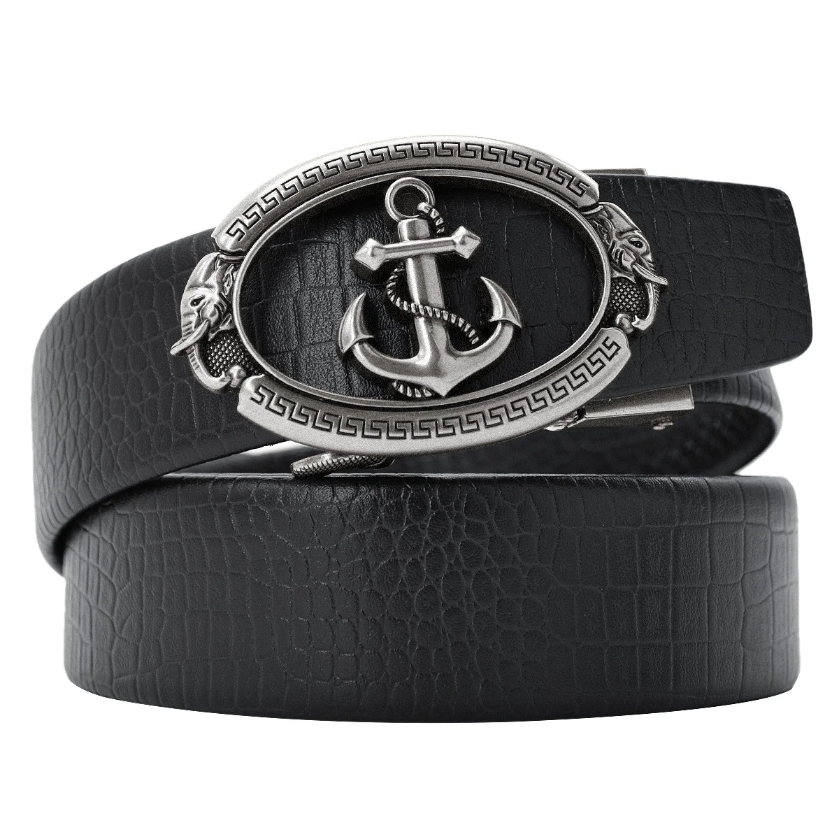Cool men's genuine leather belt with vintage anchor buckle, perfect for rock style fashion enthusiasts.