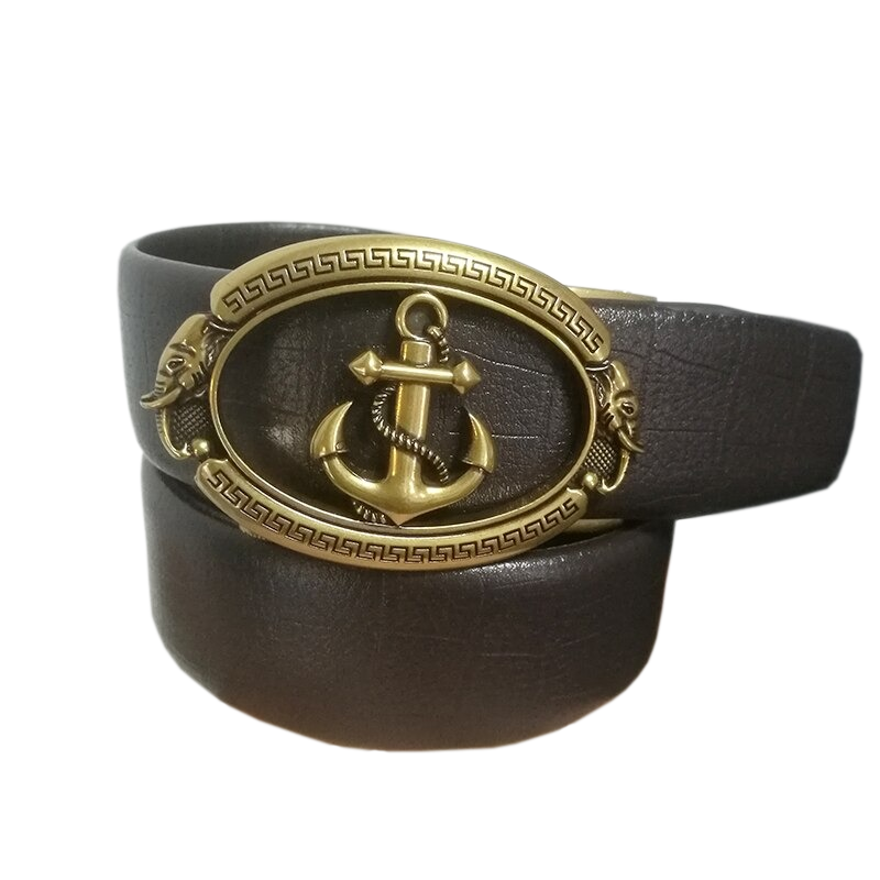 Genuine leather belt for men with vintage anchor buckle and retro design, perfect for rock style outfits.