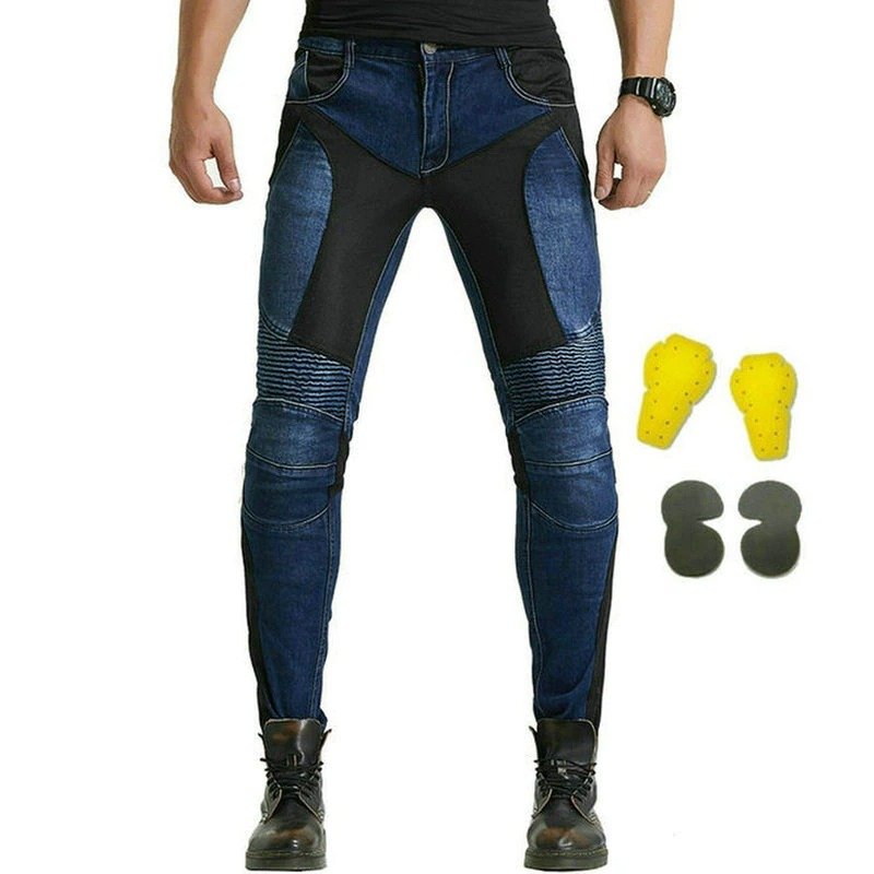 Cool men's motorcycle pants with biker style, featuring protective padding and a trendy fit for style and safety.