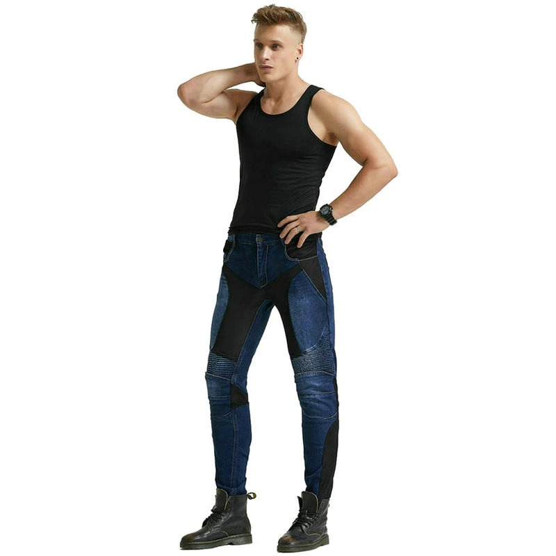 Stylish men's motorcycle pants in biker style, featuring a form-fitting cut and trendy design, perfect for riders.