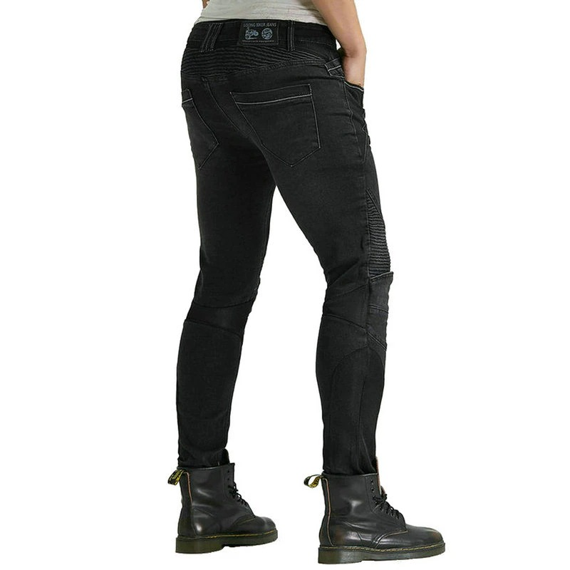 Men's biker protection pants in black, featuring a form-fitting cut and stylish design, perfect for rock style.