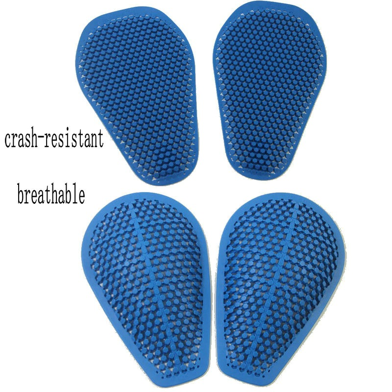 Blue crash-resistant and breathable padding for motorcycle protection gear, designed for safety and comfort.