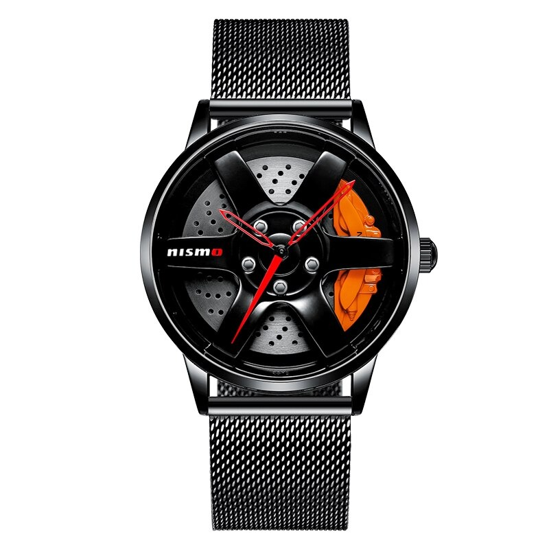 Cool Nismo men's watch featuring a stylish black wheel design and red accents, perfect for automotive enthusiasts.