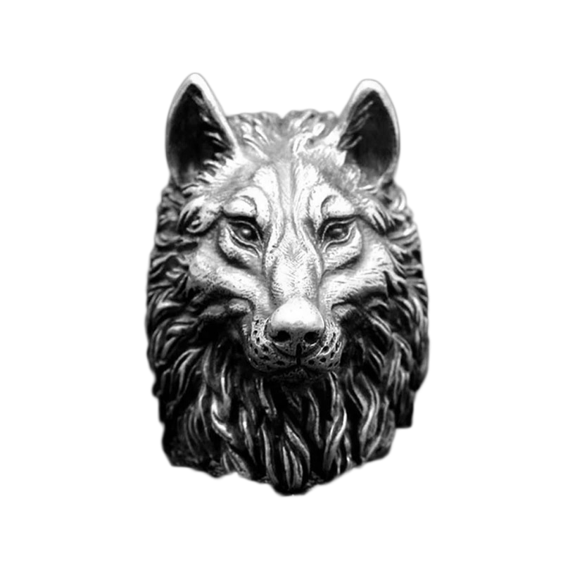 Men's vintage silver ring featuring a detailed wolf head design, perfect for stylish jewelry lovers.