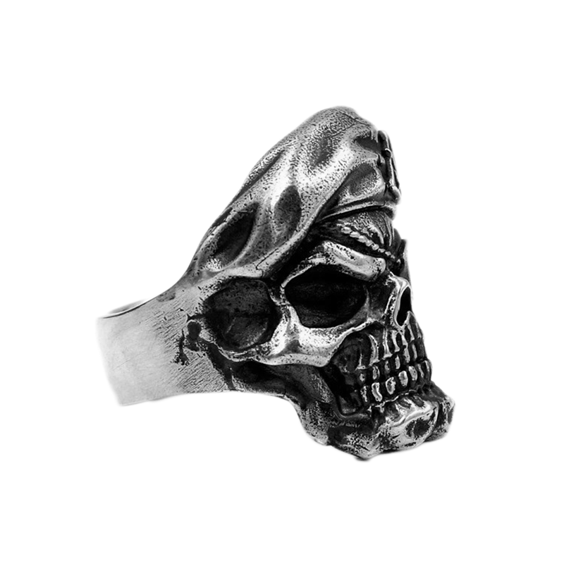 Cool men's skull ring in vintage punk style, made of stainless steel, showcasing an intricate skull design.